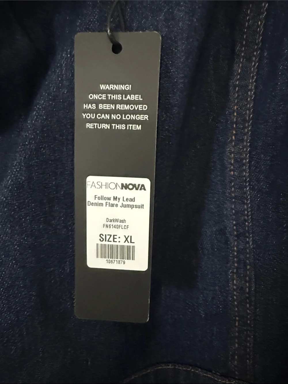 Fashion Nova Dark Denim One-Shoulder Flared Jumpsuit - Picture 3 of 4